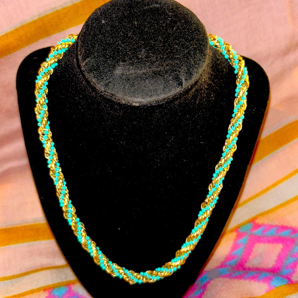 Vintage Avon necklace gold and teal